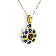 Lab safir ve dumanlı kuvars 14 ayar altın kolye (40 cm rose altın rolo zincir)