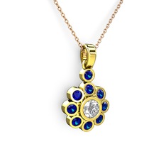 Elmas Çiçek Kolye - Lab safir ve elmas 8 ayar altın kolye (0.5 karat, 40 cm rose altın rolo zincir) #wnoq7e