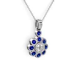 Elmas Çiçek Kolye - Lab safir ve swarovski 18 ayar beyaz altın kolye (40 cm beyaz altın rolo zincir) #wssof1