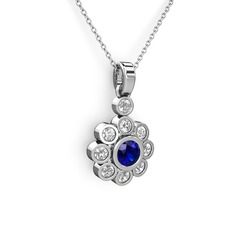 Elmas Çiçek Kolye - Swarovski ve lab safir 925 ayar gümüş kolye (40 cm gümüş rolo zincir) #xbw8ja