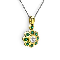 Elmas Çiçek Kolye - Yeşil kuvars ve elmas 925 ayar altın kaplama gümüş kolye (0.5 karat, 40 cm gümüş rolo zincir) #xep3mv