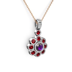 Garnet ve ametist 14 ayar beyaz altın kolye (40 cm rose altın rolo zincir)