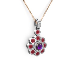 Elmas Çiçek Kolye - Kök yakut ve ametist 925 ayar gümüş kolye (40 cm rose altın rolo zincir) #xilgy3