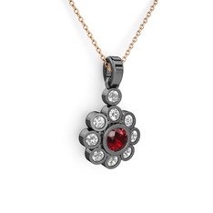 Beyaz zirkon ve garnet 925 ayar siyah rodyum kaplama gümüş kolye (40 cm gümüş rolo zincir)