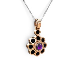 Elmas Çiçek Kolye - Siyah zirkon ve ametist 925 ayar rose altın kaplama gümüş kolye (40 cm beyaz altın rolo zincir) #y8sgjj