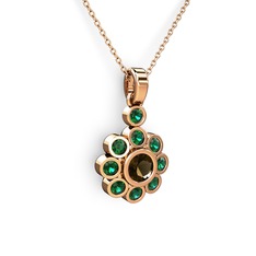 Elmas Çiçek Kolye - Yeşil kuvars ve dumanlı kuvars 8 ayar rose altın kolye (40 cm rose altın rolo zincir) #yf2irf