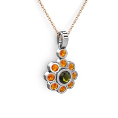 Elmas Çiçek Kolye - Sitrin ve peridot 18 ayar beyaz altın kolye (40 cm rose altın rolo zincir) #ys0w66