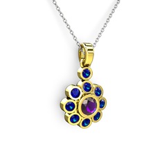 Lab safir ve ametist 18 ayar altın kolye (40 cm beyaz altın rolo zincir)