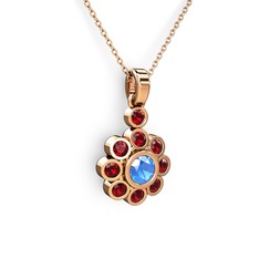 Garnet ve akuamarin 18 ayar rose altın kolye (40 cm rose altın rolo zincir)
