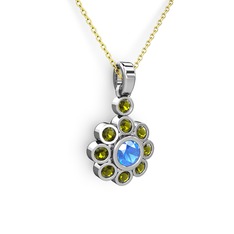Elmas Çiçek Kolye - Peridot ve akuamarin 925 ayar gümüş kolye (40 cm altın rolo zincir) #zv4809