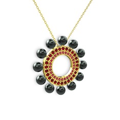Siyah inci, rodolit garnet ve garnet 925 ayar altın kaplama gümüş kolye (40 cm altın rolo zincir)