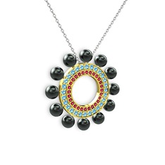 Velinda İnci Kolye - Siyah inci, rodolit garnet ve akuamarin 14 ayar altın kolye (40 cm beyaz altın rolo zincir) #105sptt