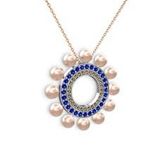 Pembe inci, dumanlı kuvars ve lab safir 925 ayar gümüş kolye (40 cm rose altın rolo zincir)
