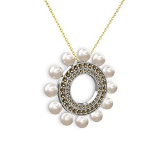 Inci ve dumanlı kuvars 18 ayar beyaz altın kolye (40 cm gümüş rolo zincir)