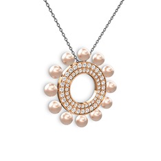 Velinda İnci Kolye - Pembe inci, pırlanta ve swarovski 18 ayar rose altın kolye (0.42 karat, 40 cm gümüş rolo zincir) #11b7lot