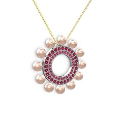 Velinda İnci Kolye - Pembe inci ve rodolit garnet 925 ayar gümüş kolye (40 cm altın rolo zincir) #11oyg8y