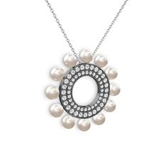 Velinda İnci Kolye - Inci, pırlanta ve swarovski 925 ayar siyah rodyum kaplama gümüş kolye (0.42 karat, 40 cm beyaz altın rolo zincir) #11yqt23