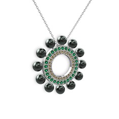 Velinda İnci Kolye - Siyah inci, dumanlı kuvars ve yeşil kuvars 18 ayar beyaz altın kolye (40 cm gümüş rolo zincir) #11ziv5