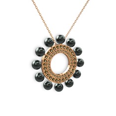 Velinda İnci Kolye - Siyah inci ve dumanlı kuvars 14 ayar rose altın kolye (40 cm rose altın rolo zincir) #12dx3a3