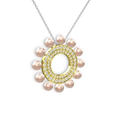 Velinda İnci Kolye - Pembe inci, swarovski ve pırlanta 925 ayar altın kaplama gümüş kolye (0.2464 karat, 40 cm gümüş rolo zincir) #13l68di