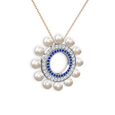 Velinda İnci Kolye - Inci, lab safir ve swarovski 14 ayar beyaz altın kolye (40 cm rose altın rolo zincir) #13nvq4m