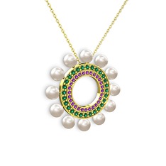 Velinda İnci Kolye - Inci, ametist ve yeşil kuvars 925 ayar altın kaplama gümüş kolye (40 cm gümüş rolo zincir) #13yw8gf