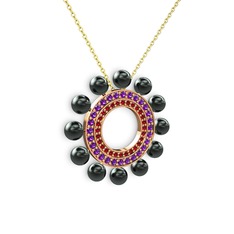 Velinda İnci Kolye - Siyah inci, garnet ve ametist 18 ayar rose altın kolye (40 cm gümüş rolo zincir) #14asnhu