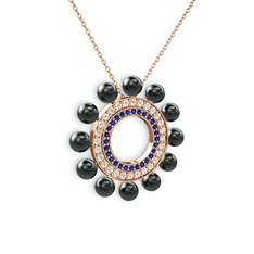 Velinda İnci Kolye - Siyah inci, lab safir ve swarovski 14 ayar rose altın kolye (40 cm rose altın rolo zincir) #14exk1s