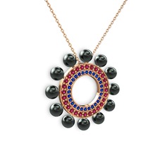 Velinda İnci Kolye - Siyah inci, lab safir ve rodolit garnet 14 ayar rose altın kolye (40 cm rose altın rolo zincir) #14wblh3