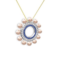 Pembe inci, lab safir ve pırlanta 925 ayar gümüş kolye (0.2464 karat, 40 cm altın rolo zincir)