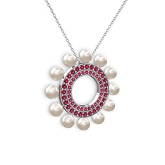 Velinda İnci Kolye - Inci ve rodolit garnet 18 ayar beyaz altın kolye (40 cm beyaz altın rolo zincir) #155cr10