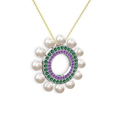 Velinda İnci Kolye - Inci, ametist ve yeşil kuvars 925 ayar gümüş kolye (40 cm altın rolo zincir) #15k700h