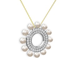 Velinda İnci Kolye - Inci, pırlanta ve swarovski 14 ayar beyaz altın kolye (0.42 karat, 40 cm gümüş rolo zincir) #169r7pc