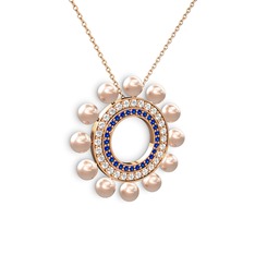 Velinda İnci Kolye - Pembe inci, lab safir ve swarovski 14 ayar rose altın kolye (40 cm rose altın rolo zincir) #16nljdp