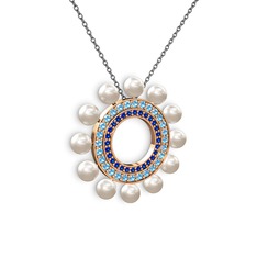 Velinda İnci Kolye - Inci, lab safir ve akuamarin 14 ayar rose altın kolye (40 cm gümüş rolo zincir) #183fyiy