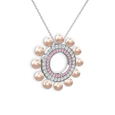 Pembe inci, pembe kuvars ve swarovski 18 ayar beyaz altın kolye (40 cm beyaz altın rolo zincir)