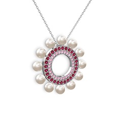 Velinda İnci Kolye - Inci, pembe kuvars ve rodolit garnet 18 ayar beyaz altın kolye (40 cm beyaz altın rolo zincir) #19qk63h