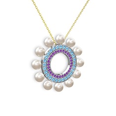 Velinda İnci Kolye - Inci, ametist ve akuamarin 925 ayar gümüş kolye (40 cm altın rolo zincir) #19y2ysg