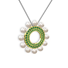 Velinda İnci Kolye - Inci ve yeşil kuvars 14 ayar altın kolye (40 cm gümüş rolo zincir) #1a0tt58