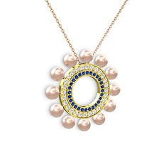 Velinda İnci Kolye - Pembe inci, lab safir ve swarovski 14 ayar altın kolye (40 cm gümüş rolo zincir) #1a2d9n