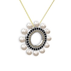 Velinda İnci Kolye - Inci, dumanlı kuvars ve siyah zirkon 925 ayar gümüş kolye (40 cm gümüş rolo zincir) #1aiet1q