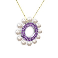 Inci ve ametist 8 ayar beyaz altın kolye (40 cm altın rolo zincir)