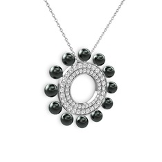 Velinda İnci Kolye - Siyah inci, swarovski ve pırlanta 14 ayar beyaz altın kolye (0.2464 karat, 40 cm beyaz altın rolo zincir) #1bcime9