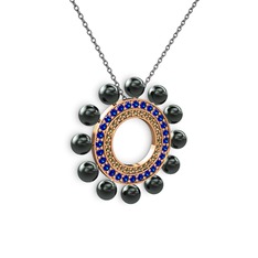 Velinda İnci Kolye - Siyah inci, dumanlı kuvars ve lab safir 14 ayar rose altın kolye (40 cm gümüş rolo zincir) #1bwqtqs