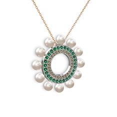 Inci, dumanlı kuvars ve yeşil kuvars 18 ayar beyaz altın kolye (40 cm rose altın rolo zincir)