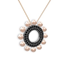 Velinda İnci Kolye - Pembe inci ve siyah zirkon 925 ayar siyah rodyum kaplama gümüş kolye (40 cm rose altın rolo zincir) #1cd985j