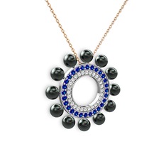 Velinda İnci Kolye - Siyah inci, swarovski ve lab safir 18 ayar beyaz altın kolye (40 cm rose altın rolo zincir) #1cfq9zg