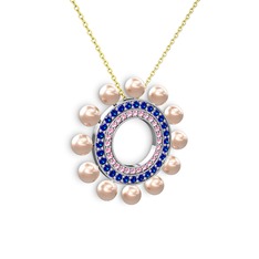 Pembe inci, pembe kuvars ve lab safir 925 ayar gümüş kolye (40 cm altın rolo zincir)