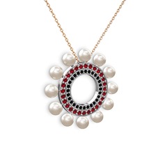 Velinda İnci Kolye - Inci, siyah zirkon ve garnet 18 ayar beyaz altın kolye (40 cm gümüş rolo zincir) #1dag5yw