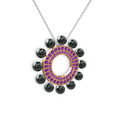 Velinda İnci Kolye - Siyah inci ve ametist 8 ayar rose altın kolye (40 cm beyaz altın rolo zincir) #1dchhn7